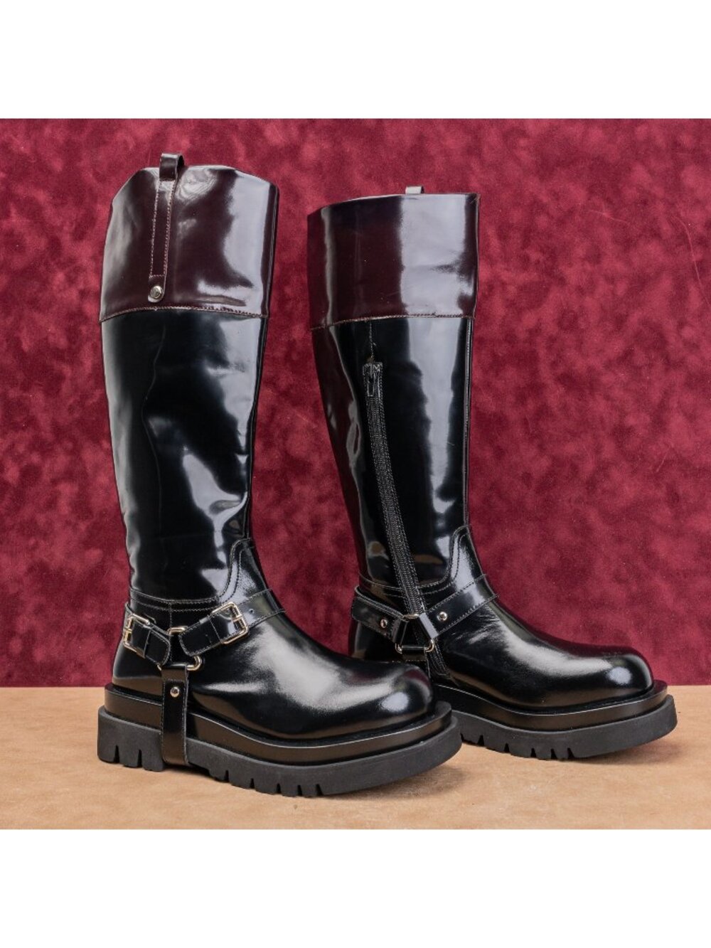 Jeffrey Campbell Women Black Patent Leather Moto Festival Party Knee Boots Sz 11